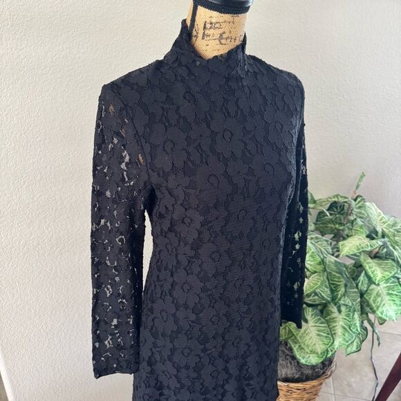 INC International Concepts Black Lace Mock Neck Mini Dress - Size L - Picture 3 of 9